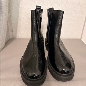 Paul Green Black Patent Ankle Boots with Side Zip